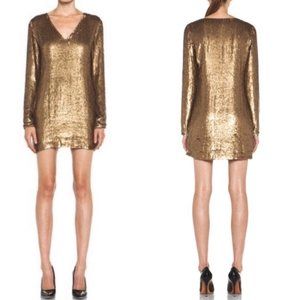 HAUTE HIPPIE gold bronze sequin silk mini cocktail dress